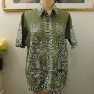 Vintage Men's Dragon Print Short Sleeve Shirt